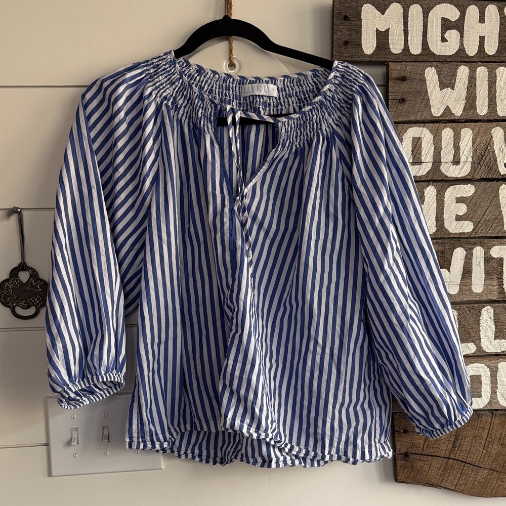 LAKE Striped Blue & White Peasant Blouse - Women
